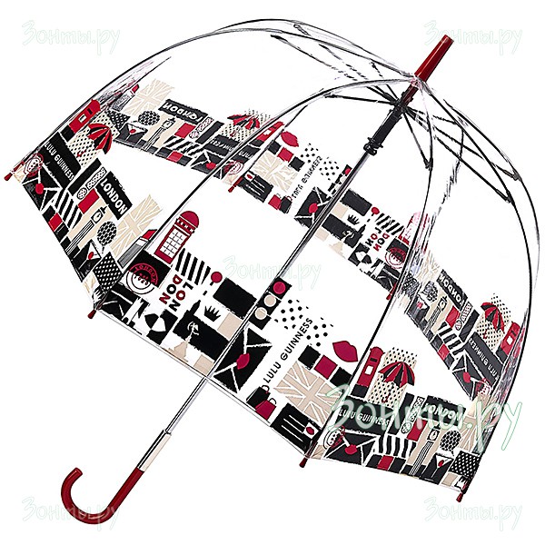 Дизайнерский женский зонт с прозрачным куполом Lulu Guinness L719-3299 LondonPrint Birdcage-2