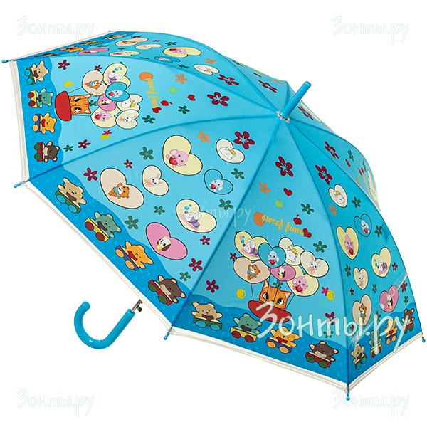 Детский зонт-трость голубой с сердечками Magic Rain 14892-03, автомат