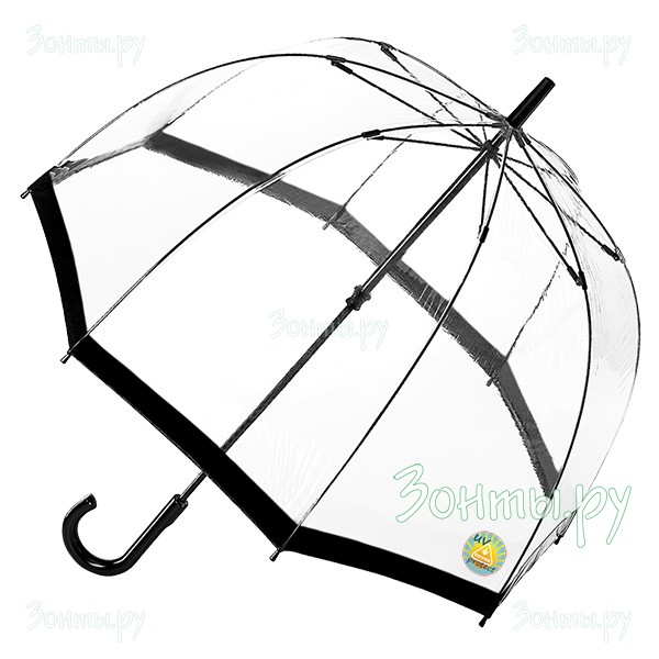 Женский прозрачный зонт-трость с УФ защитой от солнца Fulton L783-01 с черной каймой