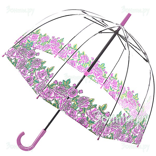 Прозрачный женский зонт с цветами Fulton L042-3545 Coming Up Roses Birdcage-2