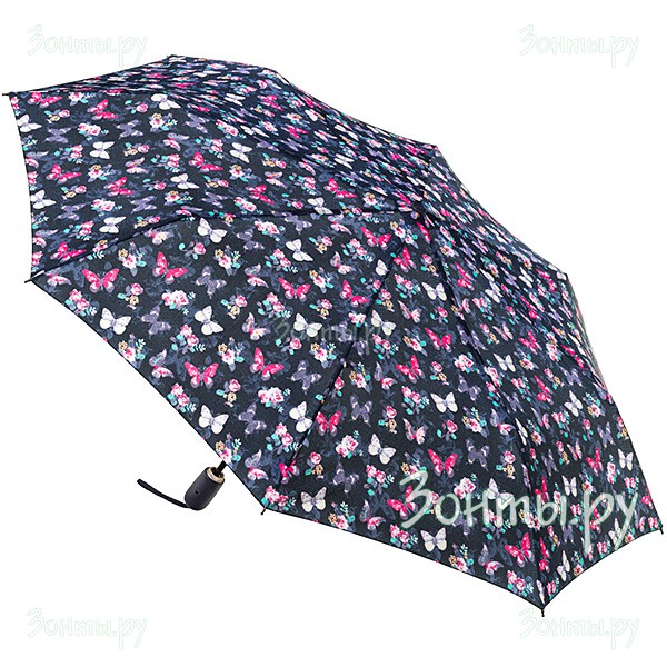 Женский зонт с бабочками стандартный Airton 3915-231 с ручкой под каучук