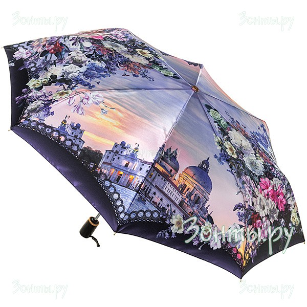 Зонтик полностью автоматический Три слона 145-58L, ручка из кож. зама