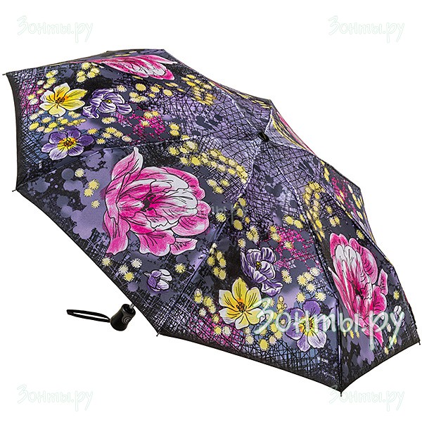 Небольшой зонтик женский с крупными цветами Три слона 299-08B, сатиновый