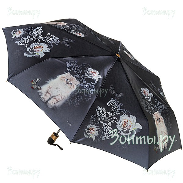 Женский зонт с котиком Три слона L3841(141)-30G сатиновый