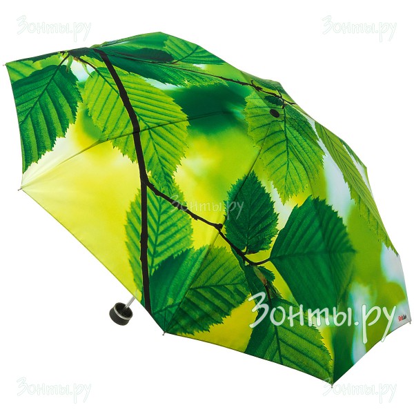Мини зонтик с принтом липовых листьев RainLab Fl-004, механика