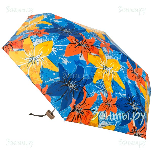 Плоский мини зонтик с лилиями на голубом фоне RainLab Fl-070 MiniFlat