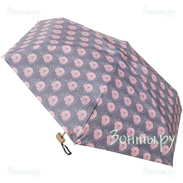 Плоский мини зонтик с паттерном розовых цветов RainLab Fl-102 MiniFlat