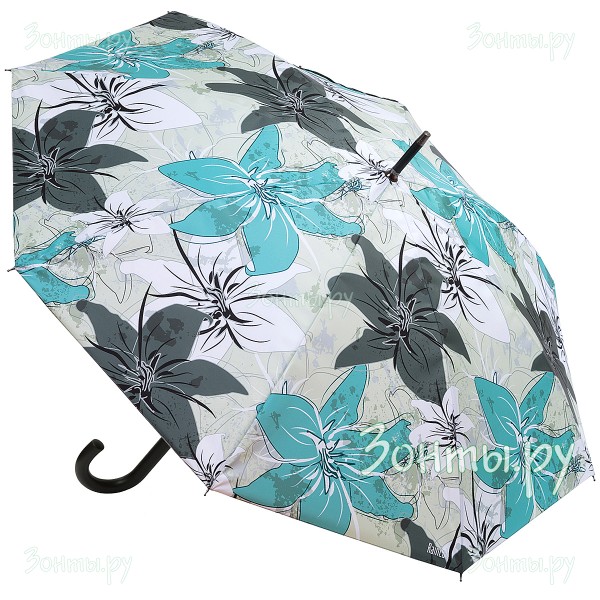 Зонт трость с лилиями на зелёном фоне RainLab Fl-069 Auto